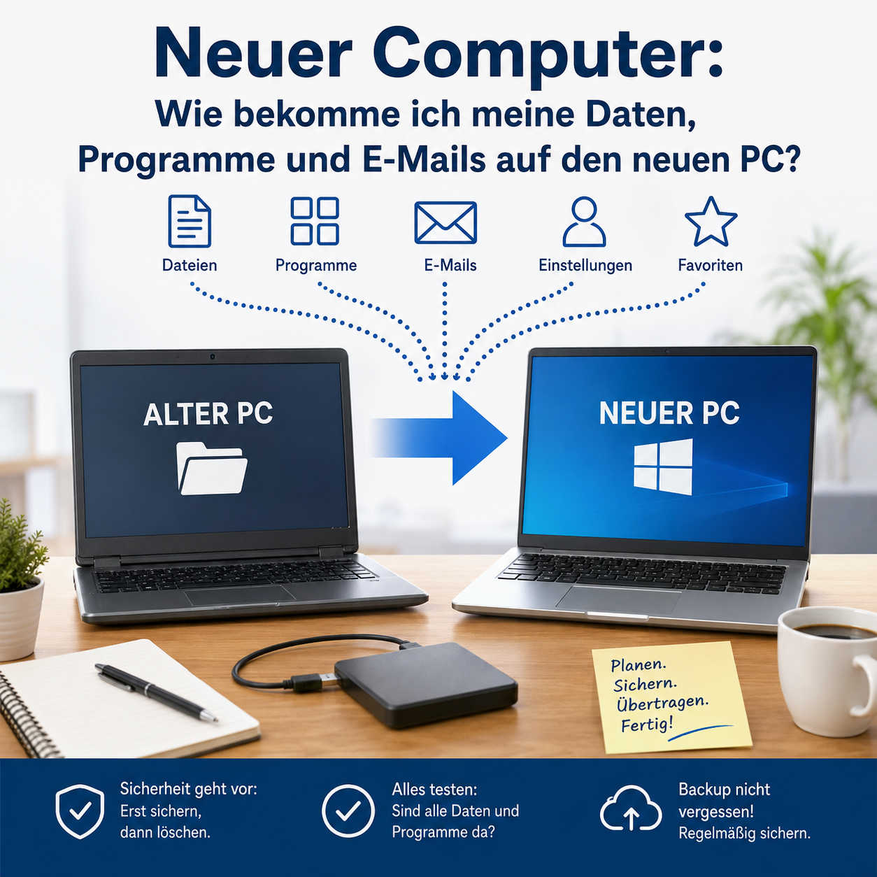 Neuer Computer: Wie bekomme ich meine Daten, Programme und E-Mails auf den neuen PC?